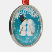 Neugezogener Schneekuchen Erste Weihnachten Ornament Aus Metall (Rechts)