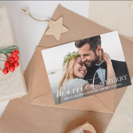 Neugezogenes Foto Verheiratet und Merry Watercolor Feiertagskarte
