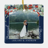 Neugezogenes WeihnachtsFoto Watercolor Holly Navy Keramikornament (Vorderseite)