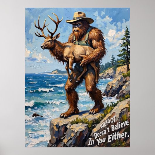 Neugier an der Küste: Bigfoot und der Elch Poster (Vorne)