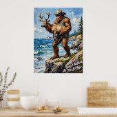 Neugier an der Küste: Bigfoot und der Elch Poster (Küche)