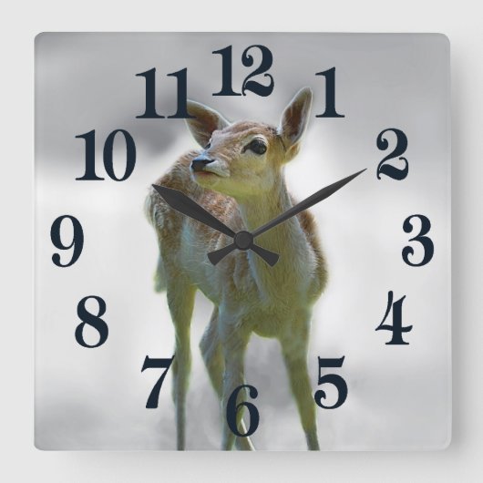 Neugier des Hirsches Quadratische Wanduhr (Vorderseite)