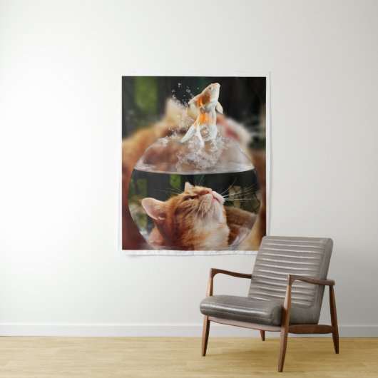 Neugier in einem Aquarium – Der Traum der Katze Wandteppich (Beispiel)