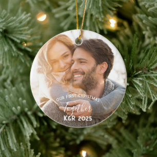 Neugierig Verlobt unsere ersten Weihnachten zusamm Keramik Ornament