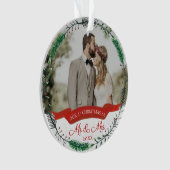 Neugierige 1. Verheiratetes Weihnachtsfest Foto Ornament (Vorderseite)