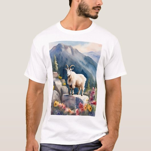 "Neugierige Bergziege, die die Höhen überblicken" T-Shirt (Vorderseite)