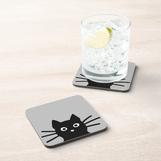 Neugierige Black Kitty Cat| Funny Animal Art Getränkeuntersetzer (Rechte Seite)