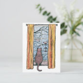 Neugierige Cat Winter Chill Vibes Belated Geburtst Postkarte (Stehend Vorderseite)