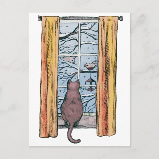 Neugierige Cat Winter Chill Vibes Belated Geburtst Postkarte (Vorderseite)