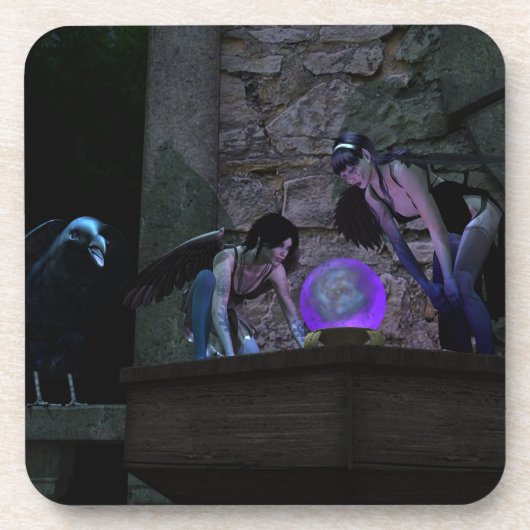 Neugierige Crow-Fee Getränkeuntersetzer (Vorderseite)