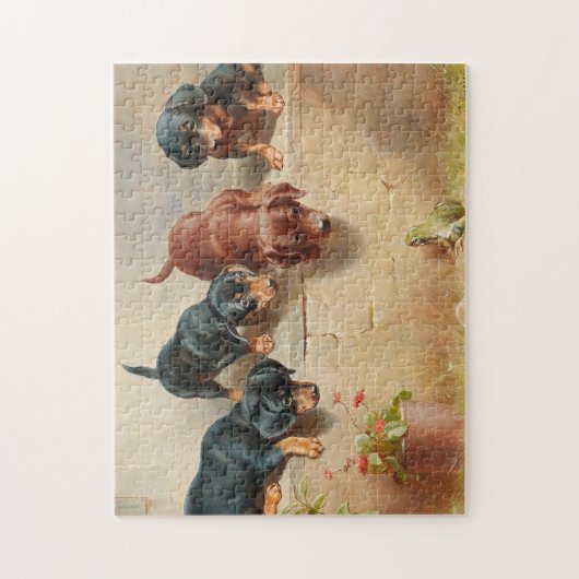 Neugierige Dackel Welpen | Carl Reichert Puzzle (Vertikal)