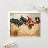 Neugierige Dackel Welpen und Frosch Karte (Vorderseite/Rückseite Beispiel)