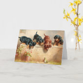 Neugierige Dackel Welpen und Frosch Karte (Gelbe Blume)