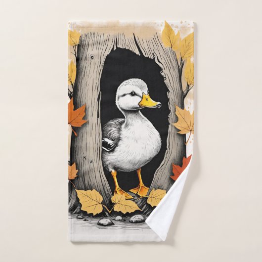 Neugierige Ducklings und Herbstleppmuster Badhandtuch Set (Handtuch)