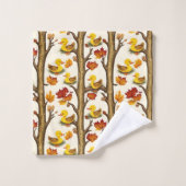 Neugierige Ducklings und Herbstleppmuster Badhandtuch Set (Waschlappen)
