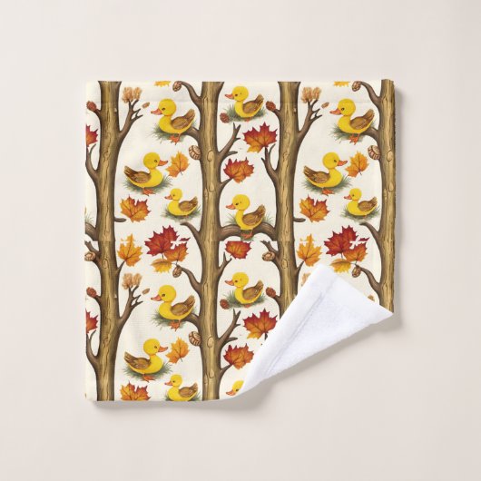 Neugierige Ducklings und Herbstleppmuster Badhandtuch Set (Waschlappen)