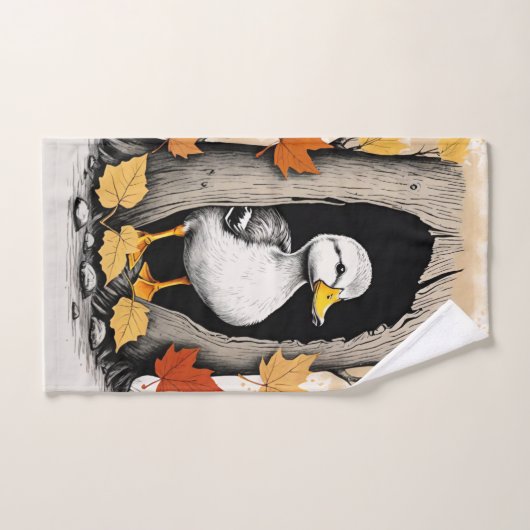 Neugierige Ducklings und Herbstleppmuster Badhandtuch Set (Handtuch)