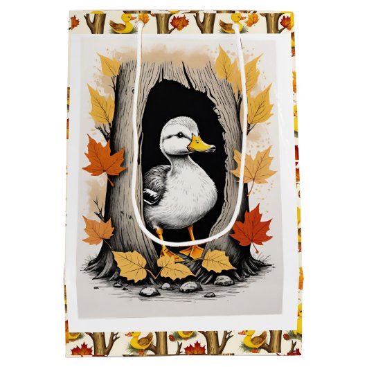 Neugierige Ducklings und Herbstleppmuster Mittlere Geschenktüte (Rückseite)