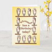 Neugierige Eulen Geburtskarte. Karte (Gelbe Blume)