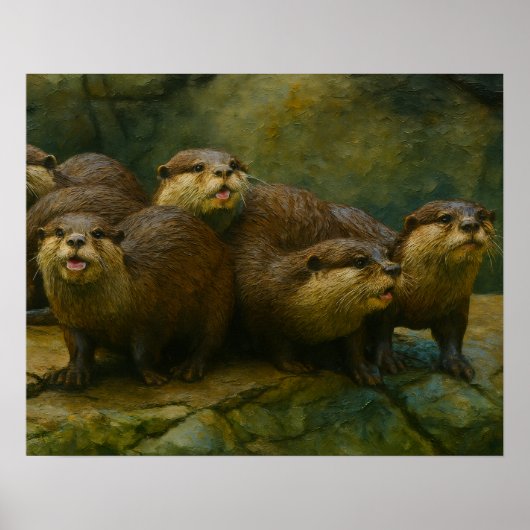 Neugierige Firma - Otter Family on Rocks Poster (Vorne)