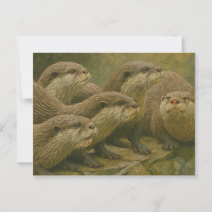 Neugierige Firma - Otter Family on Rocks Postkarte