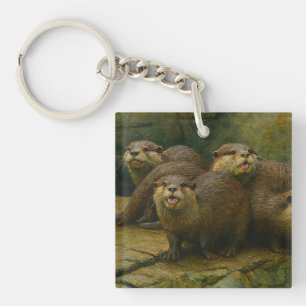 Neugierige Firma - Otter Family on Rocks Schlüsselanhänger
