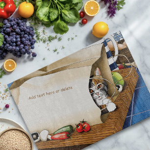 Neugierige getigerte Katze Einkaufstasche Blau Süß Schneidebrett