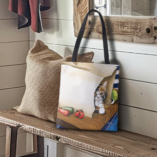 Neugierige getigerte Katze Einkaufstasche Blau Süß Tasche