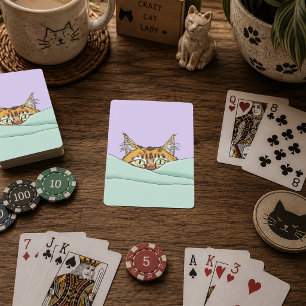 Neugierige Ginger Peekaboo Katze Lustiger Lavendel Spielkarten