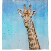 Neugierige Giraffe mit Blue Confetti Sky Duschvorhang (Vorderseite)