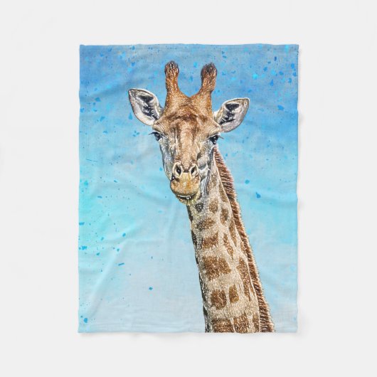 Neugierige Giraffe mit Blue Confetti Sky Fleecedecke (Vorderseite)