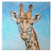 Neugierige Giraffe mit Blue Confetti Sky Fliese (Vorderseite)