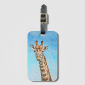 Neugierige Giraffe mit Blue Confetti Sky Gepäckanhänger (Vorderseite Vertikal)