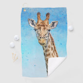 Neugierige Giraffe mit Blue Confetti Sky Golfhandtuch (Insitu)