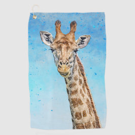 Neugierige Giraffe mit Blue Confetti Sky Golfhandtuch