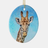 Neugierige Giraffe mit Blue Confetti Sky Keramik Ornament (Rechts)