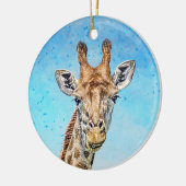 Neugierige Giraffe mit Blue Confetti Sky Keramik Ornament (Links)