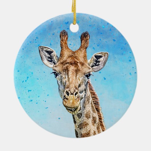 Neugierige Giraffe mit Blue Confetti Sky Keramik Ornament (Hinten)