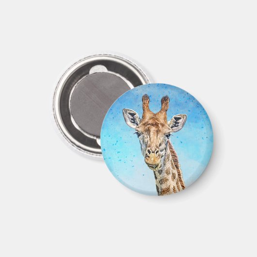 Neugierige Giraffe mit Blue Confetti Sky Magnet (Vorderseite/Rückseite)