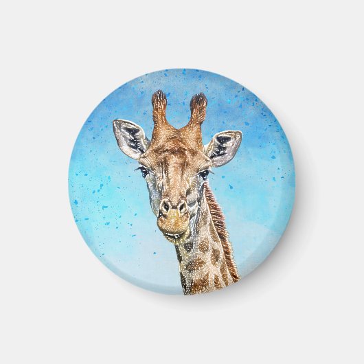 Neugierige Giraffe mit Blue Confetti Sky Magnet (Vorne)