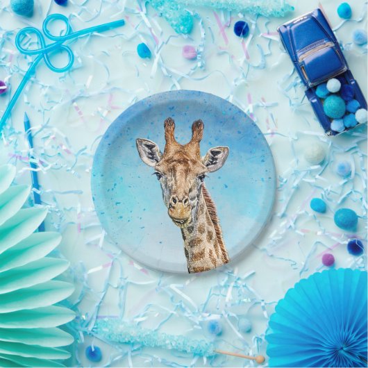Neugierige Giraffe mit Blue Confetti Sky Pappteller (Party)