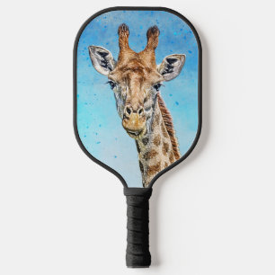 Neugierige Giraffe mit Blue Confetti Sky Pickleball Schläger