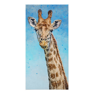 Neugierige Giraffe mit Blue Confetti Sky Poster