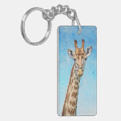Neugierige Giraffe mit Blue Confetti Sky Schlüsselanhänger (Vorderseite links)