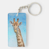 Neugierige Giraffe mit Blue Confetti Sky Schlüsselanhänger (Rückseite)