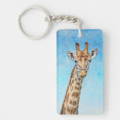 Neugierige Giraffe mit Blue Confetti Sky Schlüsselanhänger (Vorderseite)