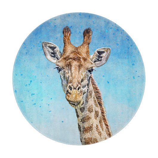 Neugierige Giraffe mit Blue Confetti Sky Schneidebrett (Vorderseite)