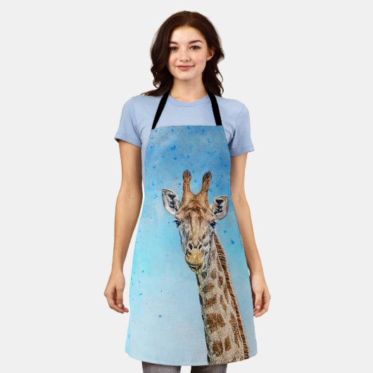 Neugierige Giraffe mit Blue Confetti Sky Schürze (Getragen)
