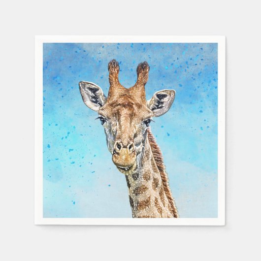 Neugierige Giraffe mit Blue Confetti Sky Serviette (Vorderseite)
