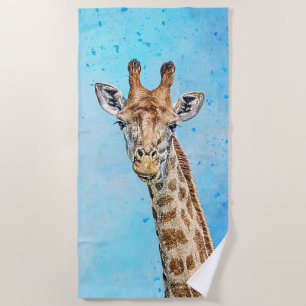 Neugierige Giraffe mit Blue Confetti Sky Strandtuch